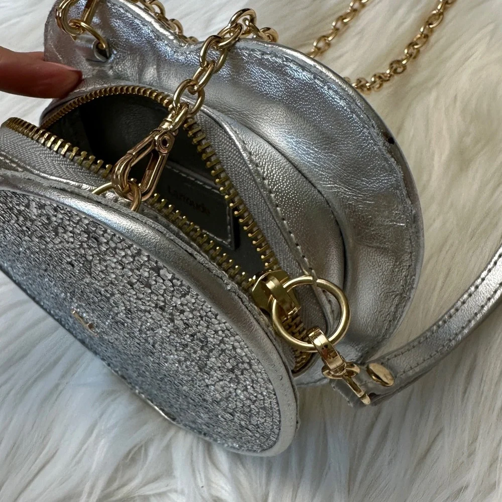 Larroude Heartbreaker Crossbody Bag In Crystal and Light Gray Vegan Suede NWT - Picture 10 of 14